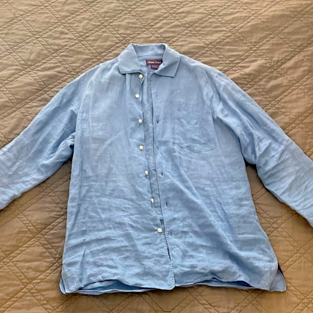 Ralph Lauren purple label blue linen button down shirt